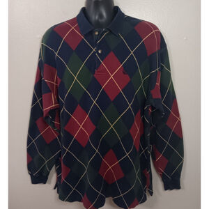 Vintage 90s Nautica Men's XL Polo Rugby Argyle Shirt L/S EUC